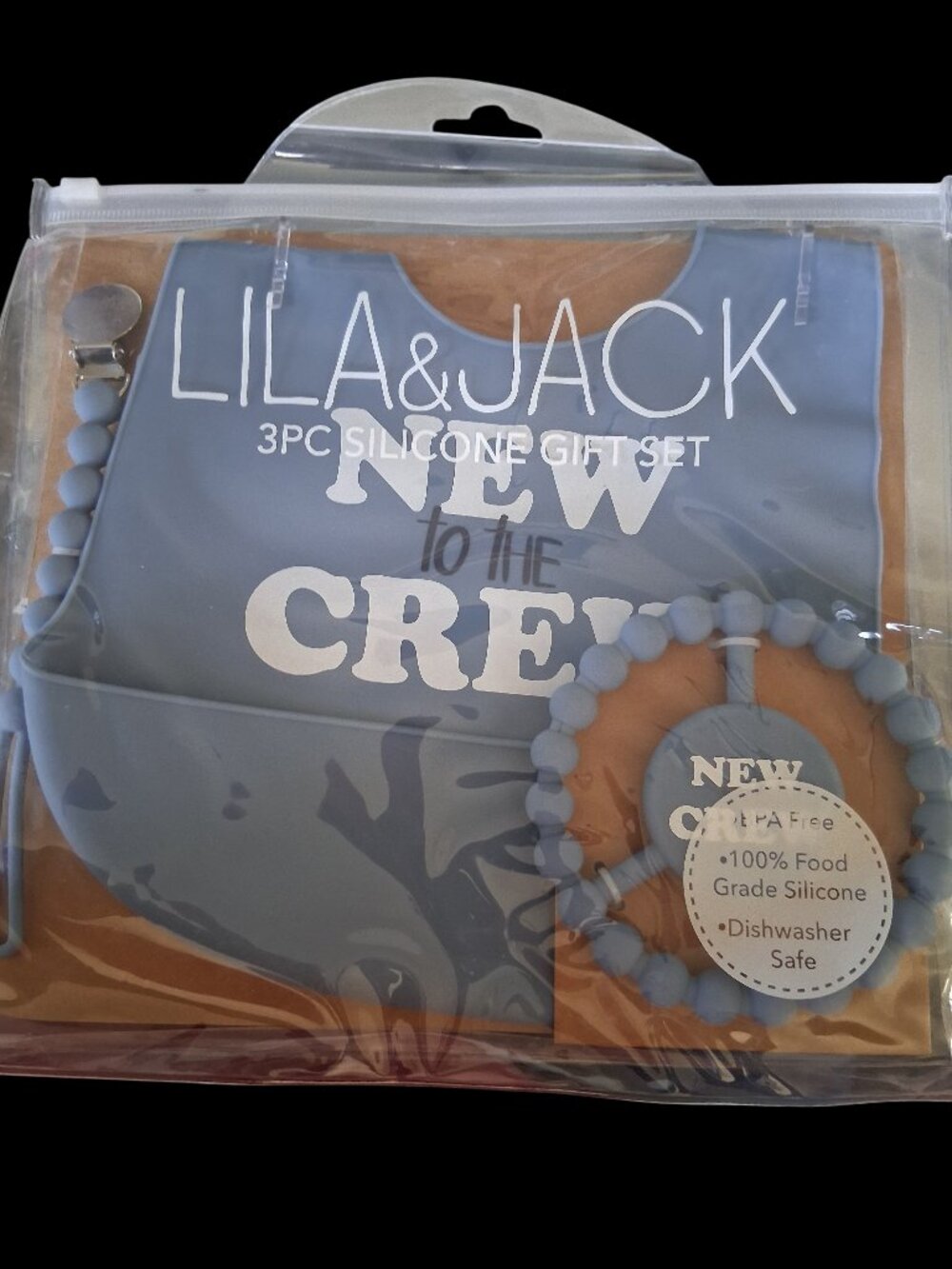 Lila & Jack 3PC Silicone Baby Gift Set Bib Teether Pacifier Clip Blue